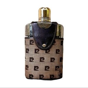 RARE Pierre Cardin Tan/Brown Signature Glass Metal Flask